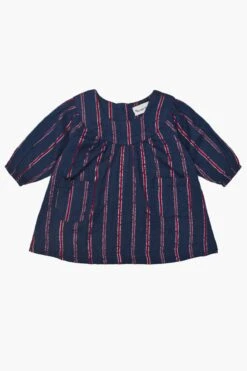 Peas And Queues Fern Baby Girls Dress - Lurex Stripe